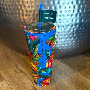 STARBUCKS FARM RIO STAINLESS STEEL 24oz BANANA MIX Radiant Blue Floral